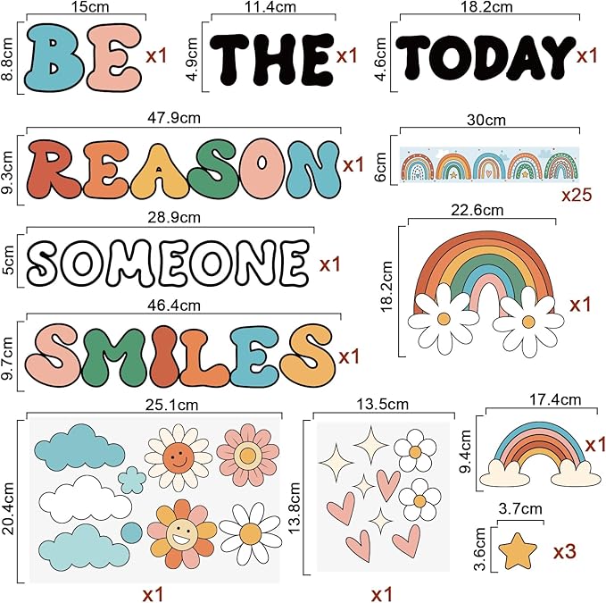 Boho Rainbow Classroom Bulletin Board Decoration Set Welcome Borders Cutouts for Back to School Classroom Door Welcome Bulletin Board Craft Party Home Wall(Be The Reason Someone Smile Today)