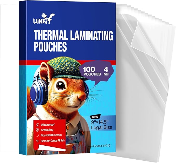 Uinkit 4mil Legal Size Laminating Pouches, 100 Pack 8.5x14 Inches - Premium Heavy Duty Laminating Sheets for Business Documents, Training Manuals, Durable Menus & Office Signage with Thermal Laminator