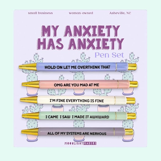 Moonlight Makers Funny Office Supplies Gift Set - Anxiety Pen Set, I Made A List Notepad, No One Is Mad At You Zipper Pouch - Cute Stationery Sets for Women, Funny Gifts for Friends and Coworkers