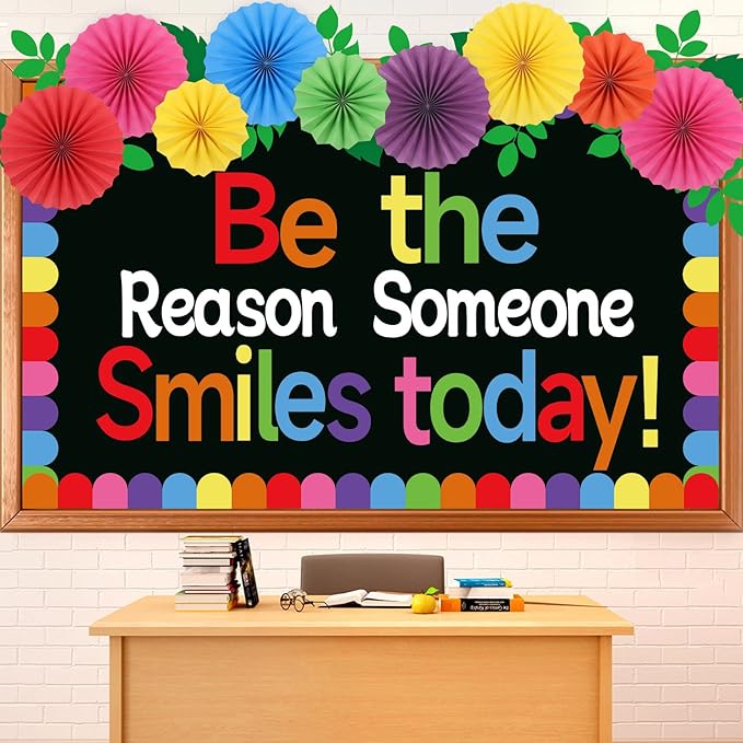 Classroom Bulletin Board Decorations with 3D Paper Fans Inspirational Be The Reason Someone Smiles Today Bulletin Board Set for Back to School Motivational Office Home Wall Door Chalkboard Decor