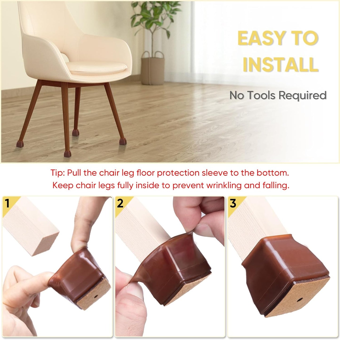 BALEINE 24 Pack Silicone Chair Leg Floor Protectors, Stool Leg Protectors Cap, Non-Slip Chair Leg Caps for Hardwood Floors (Brown & Small (Square), 24 Pack)