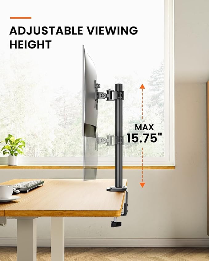 Ergear Monitor Mount for Most 13-32" Computer Screens up to 17.6lbs, Improved LCD LED Monitor Riser, Adjustable Height and Angle, Single Gaming Desk Mount Stand, Black, EGCM12