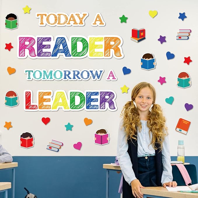 Read Bulletin Board Decoration Set Reading Classroom Bulletin Board Cutouts for Party School Classroom Door Welcome Bulletin Board Craft Home Wall (Today a Reader, Tomorrow a Leader)