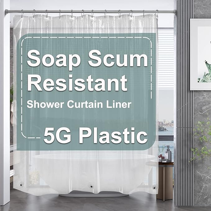 AmazerBath Clear Shower Curtain, 72x72 Plastic Shower Curtain, PEVA Waterproof Shower Curtain, Medium Weight Shower Curtains for Bathroom with 3 Weighted Magnets and 12 Rustproof Grommet Holes