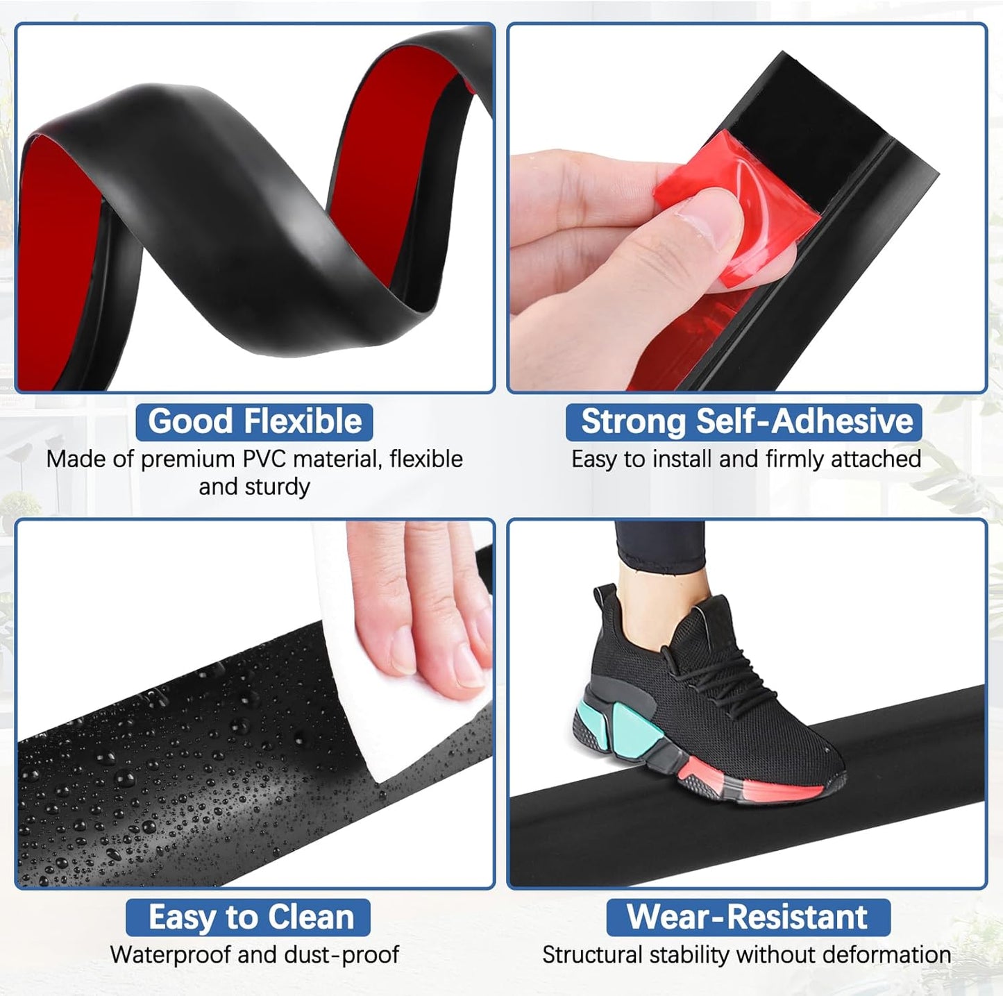 Vinyl Door Threshold Flooring Transition Strip Self Adhesive Carpet Edging Strip for Laminate Doorway Edge Threshold from 2/5" to 3/5" (Black, 6.6 Ft)