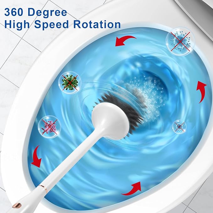 Electric Toilet Brush,Silicone Toilet Brush,Toilet Bowl Brush and Holder Set with Ventilated Holder,Toilet Brush, Floor Standing, Wall Mounted Without Drilling，Rechargeable