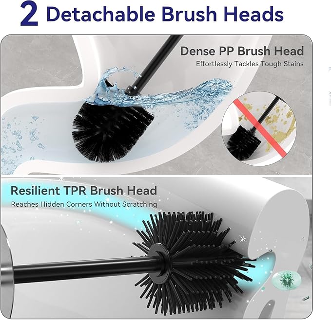DOWRY Stainless Steel Toilet Bowl Brush and Holder for Bathroom Storage Organization Deep Cleaning Covered Brush Cleaner,Nickel Square 2PCS