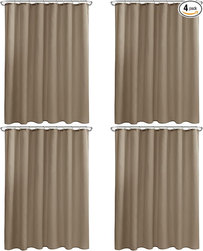 Nasitos Fabric Shower Curtain or Liner 4 Pack - W72 x H72 - Hotel Quality & Water Resistant Cloth Shower Liner for Bathroom, Machine Washable, Standard Size (Khaki, Include 8 Magnets)