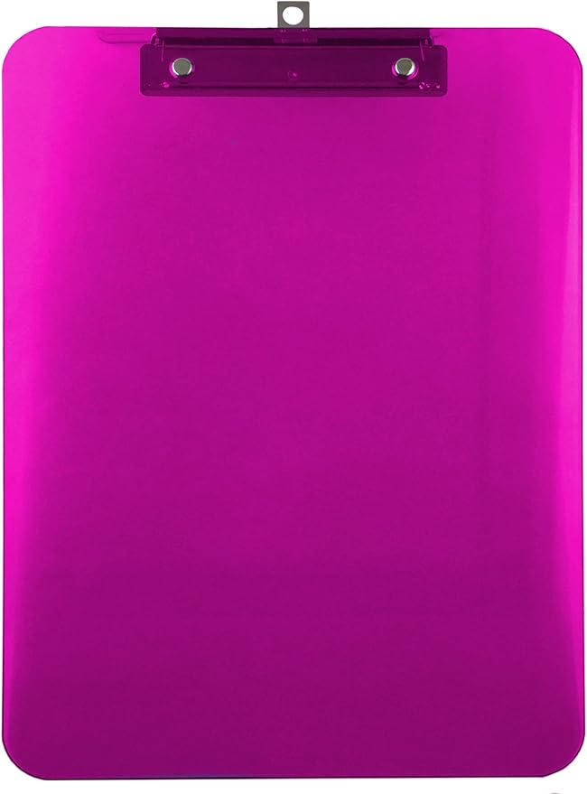 Trade Quest Plastic Clipboard Transparent Color Letter Size Low Profile Clip (Pack of 6) (Pink)