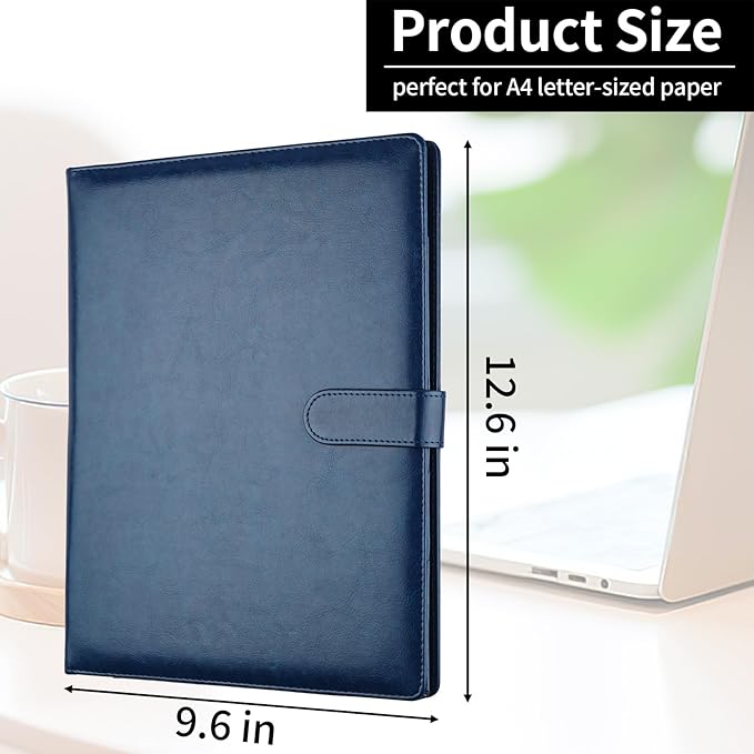 Professional Padfolio with Clipboard, Faux Leather Portfolio Folder Binder, Legal Pad Holder for A4 Letter Size Notepad, Resume, Writing Pad, Ideal Organizer for Business Office Conference (Blue)