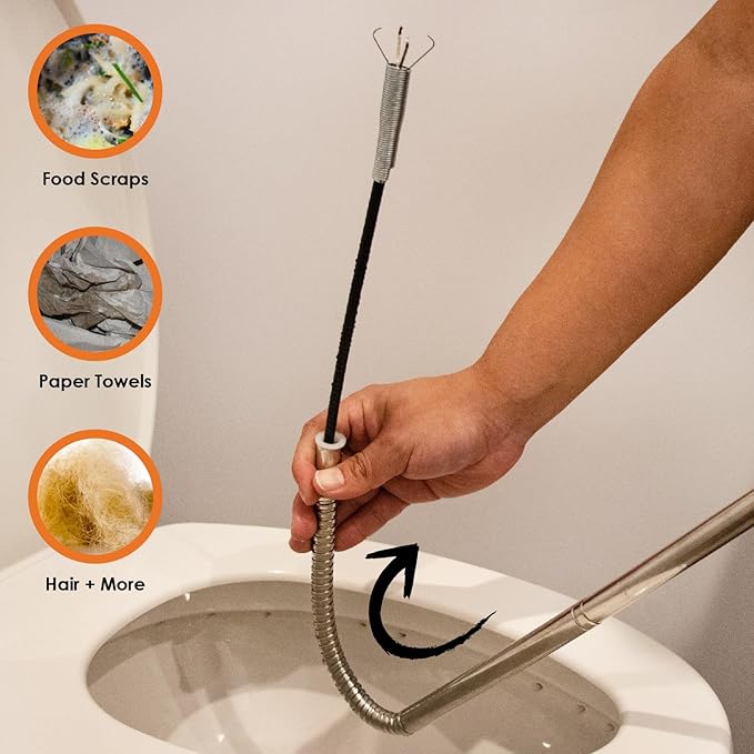 Pistol Grip Grabber Claw, Drain Clog Pickup Snake, Remove Hair and Clogs from Sink, Shower, Tub, Toilet Drains, 5-Ft
