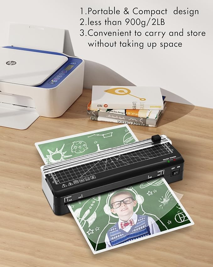 Laminator, A4 Laminator Machine, 9 inches Thermal Lamination Fast Warm-up with Build in Paper Trimmer,Portable Personal Laminating for Home/Office/School (A4 laminator +10PCS)
