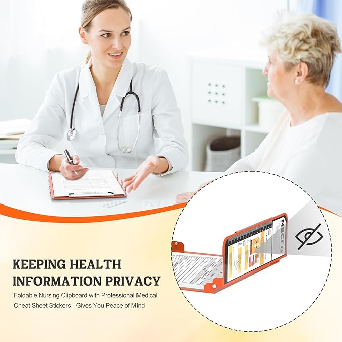 Nursing Clipboard Foldable-4 Layers Aluminum Nurse Foldable Clipboard Nursing Medical Edition Cheat Sheets, Pocket Size Pen Clip for Nurses Students School and Doctors-Orange Christmas Gifts Idea
