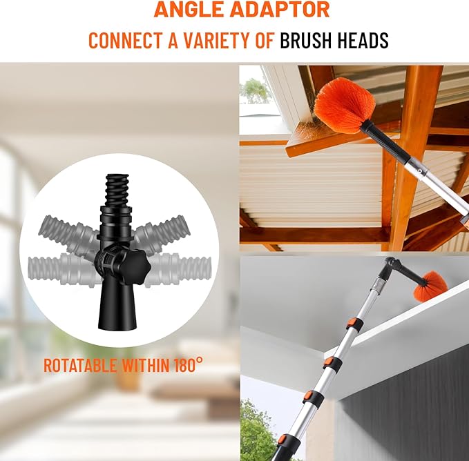 30ft High Reach Duster Kit with Extendable Pole (5-24ft),High Ceiling Duster Kit Includes–Ceiling Fan Blade Cleaner, Cobweb Remover, Bendable Duster, Microfiber Glass Scrubber & Squeegee & Swivel Head