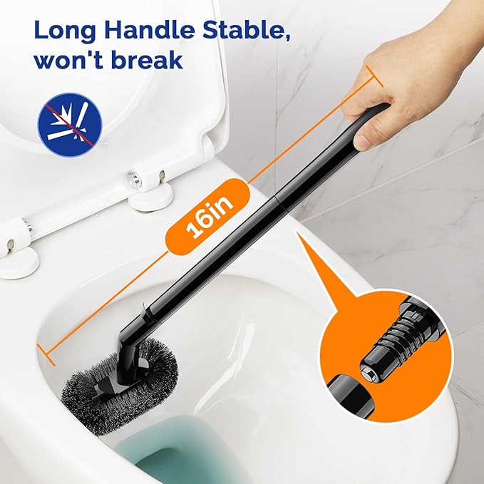 HAMITOR Toilet Plunger Bowl Brush Combo：Heavy Duty Rubber for Drain Clog Remover - Curved Design Bristles for Deep Cleaning Under Rim - Compact Bathroom Cleaning Tools for New Homet Essentials - Black