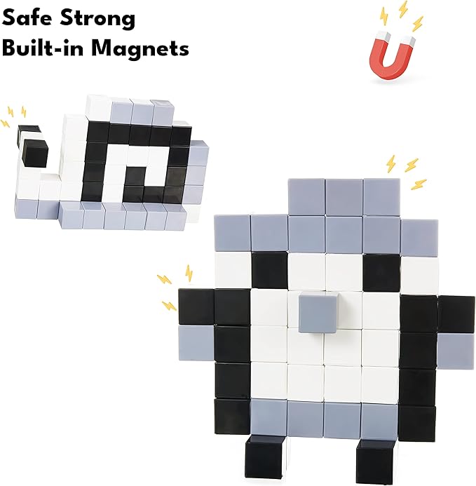 BrainSpark 48PCS Black White Grey DigitBlocks Magnetic Building Cube Set, Sensory STEM Education Preschool Magnet Toys for 3-9 Year Old Boys and Girls