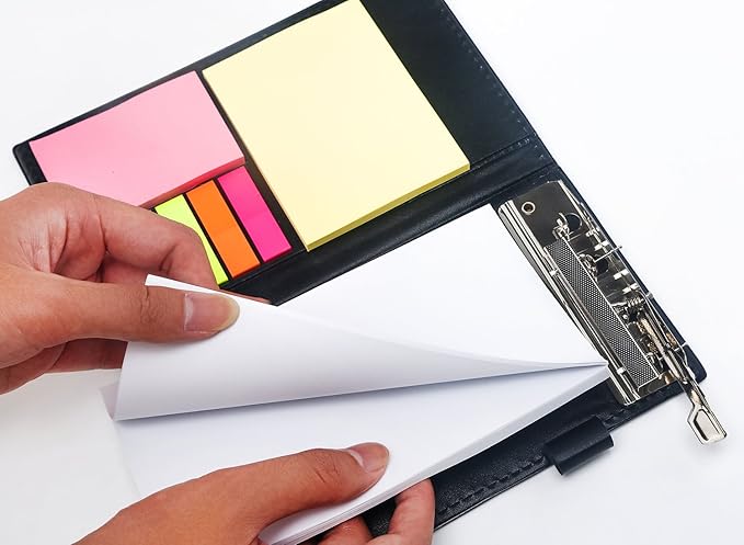 Sticky Notes Notebooks Colored Page Markers Bundle Set, Rectangular Notes and Index Tabs Flags Organizer, W/Fashion Ballpoint Pen, Leather Look Design Holder,Office and Teacher Gift.YISEEK