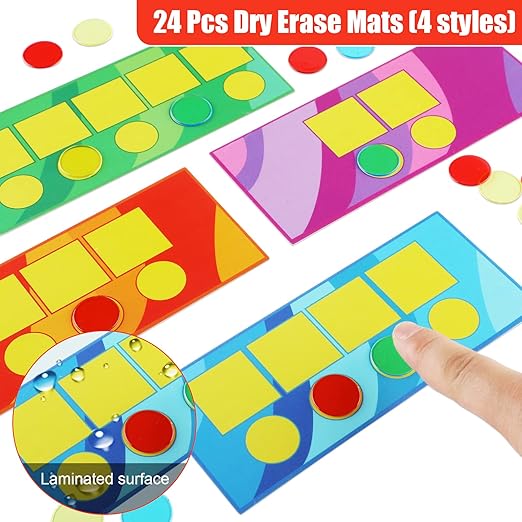 Sound Box Mats and Chips 24 Pcs Dry Erase Mats and 84 Pcs Chips Phonemic Awareness Games Phonics Reading Games Ezread Sound Box Kit(Vivid Style,PVC)