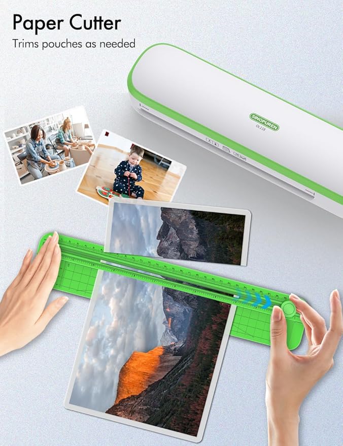 Quiet Laminator Machine for Home & Teachers – SINOPUREN 9-Inch Thermal Laminator, Whisper-Quiet, Fast 3-Min Warm-Up, Jam-Free ABS, Paper Cutter & Corner Rounder, for School, Crafts & Office