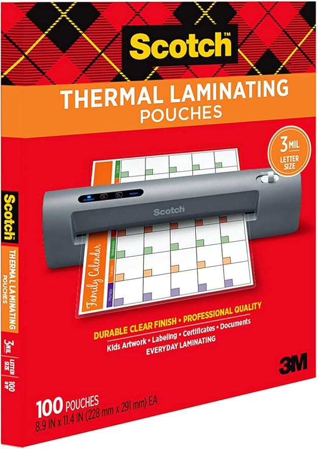 Scotch Thermal Laminating Pouches, for Use with Thermal Laminators, 8.9 x 11.4 Inches, Letter Size Sheets, 100-Count (Pack of 6)