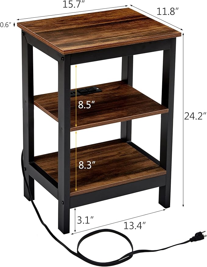 VECELO Modern Nightstands with Charging Station,Side End Table Night Stand with Storage Shelf for Small Spaces, Bedroom,Living Room