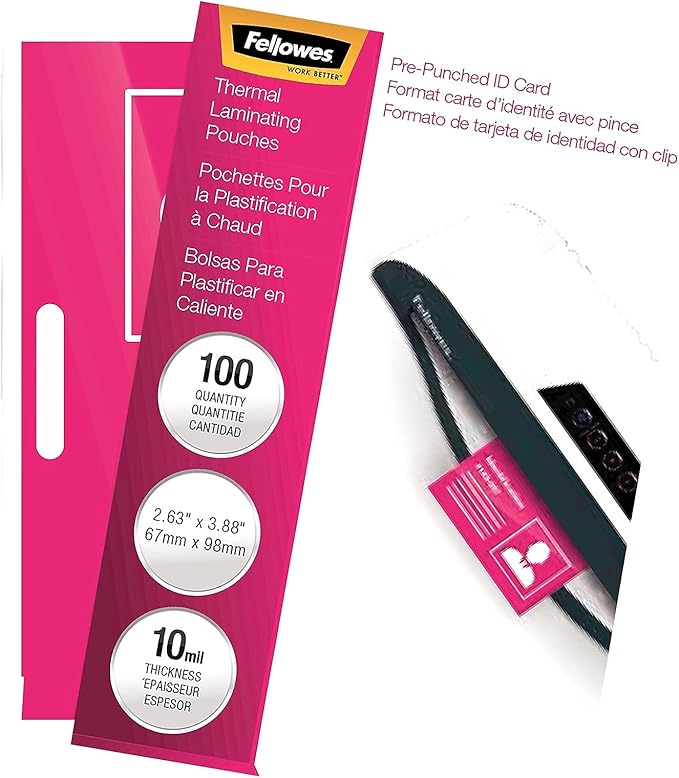 Fellowes, Hot Laminating Pouches, 10 Mil, ID Card, 100 per Pack (52051)