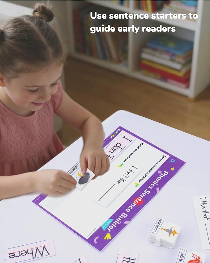 CHEFAN Sentence Building Phonics Flash Cards Kit, Sight Words & Picture Cards with Writing Board, Learn to Read Digraphs for Toddlers & PreK Kindergarten 1st Grade, Speech Therapy Educational Toys