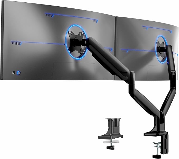VIVO Premium Aluminum Heavy Duty Dual Monitor Arm for Ultrawide Monitors up to 40 inches and 24 lbs Each, Desk Mount Stand, Pneumatic Height, Max VESA 100x100, Black, STAND-V202Q