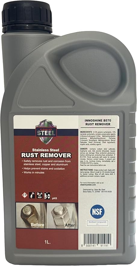 Stainless Steel Rust Remover and Stain Cleaner | NSF Approved | Non-Toxic & Food Safe | Quickly Cleans Commercial Equipment, Appliances, Grills, Sinks, and Tools â€“ 1 liter