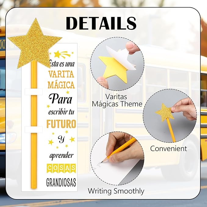 Colarr 50 Sets Varitas Mágicas Pencils Gifts Included 50 Pencils 50 Shimmering Star Stickers & 50 Inspirational Cards Birthday Welcome Party Favors Back to School Gifts