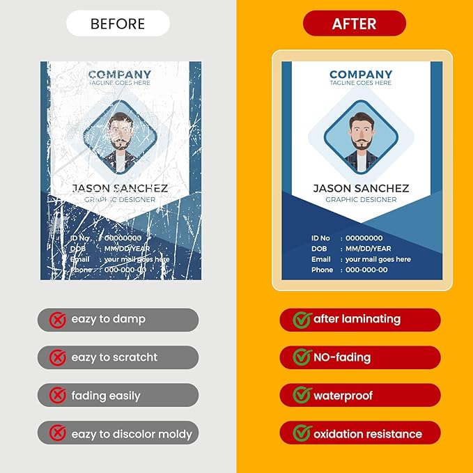 CAREGY 50 Count Thermal Laminating Pouches, 10 Mil, 4x3 Inch Laminate Business Cards, Round Corner, Ideal Office or School Supplies