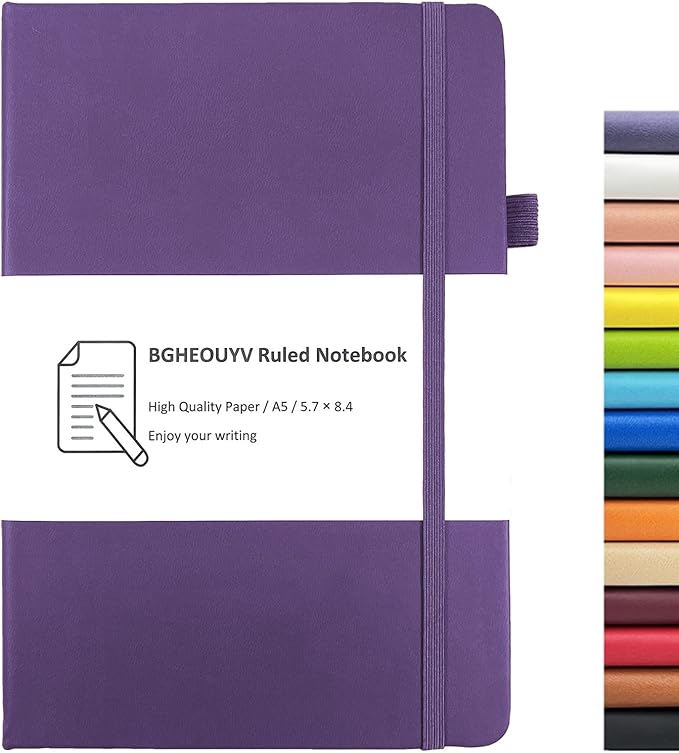 Notebook Journal, College Ruled Notebook Lined A5 160 Pages,Hard Cover Journals for Writing, Notebooks for Work Office School Women Men,5.7 inches x 8.4 inches(Purple)