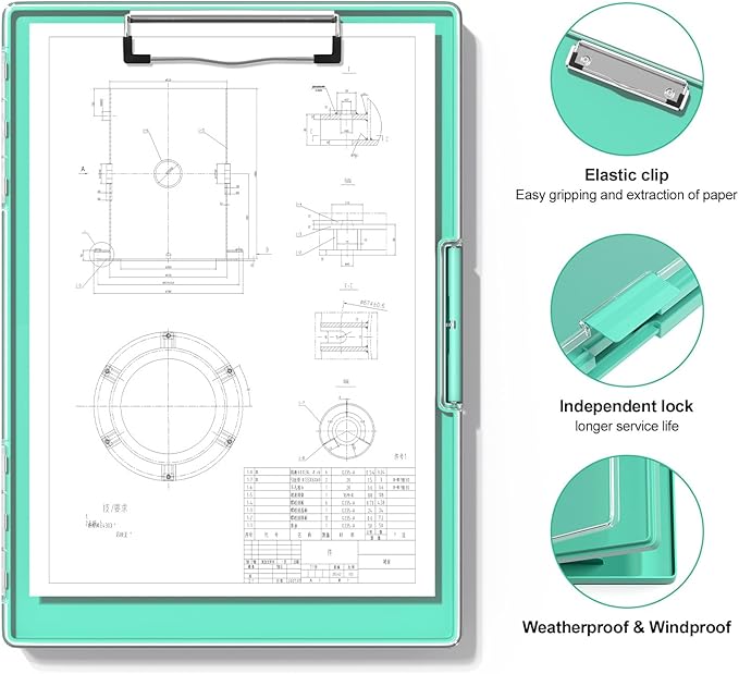 Hongri Clipboard with Storage, Green 8.5 x 11 Folder Nursing Side Opening, Heavy Duty with Dual Compartment, Smooth Writing for Teachers, Classroom, Size 13.3 x 9.4 x 1.5 in, Office & School Supplies