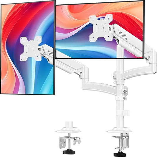 Dual Monitor Stand for Desk, Taller Monitor Arms for 2 Screens up to 32 inch, Ergonomic Adjustable Full Motion Double Computer Monitor Mount, Holds 4.4-22lbs, VESA 75/100mm, White, Freelift