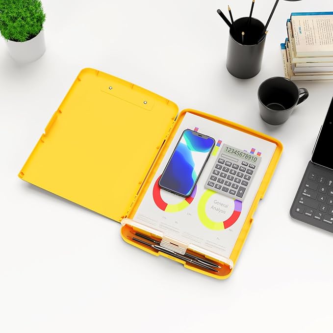 Hongri Clipboard with Storage with Pen Holder, Folder Nursing Clip Board 8.5 x 11 Foilo-Side Opening, High Capacity, Light Weight for Teachers, Classroom. Size 14 x 9.6 x 1.2 in(Yellow)