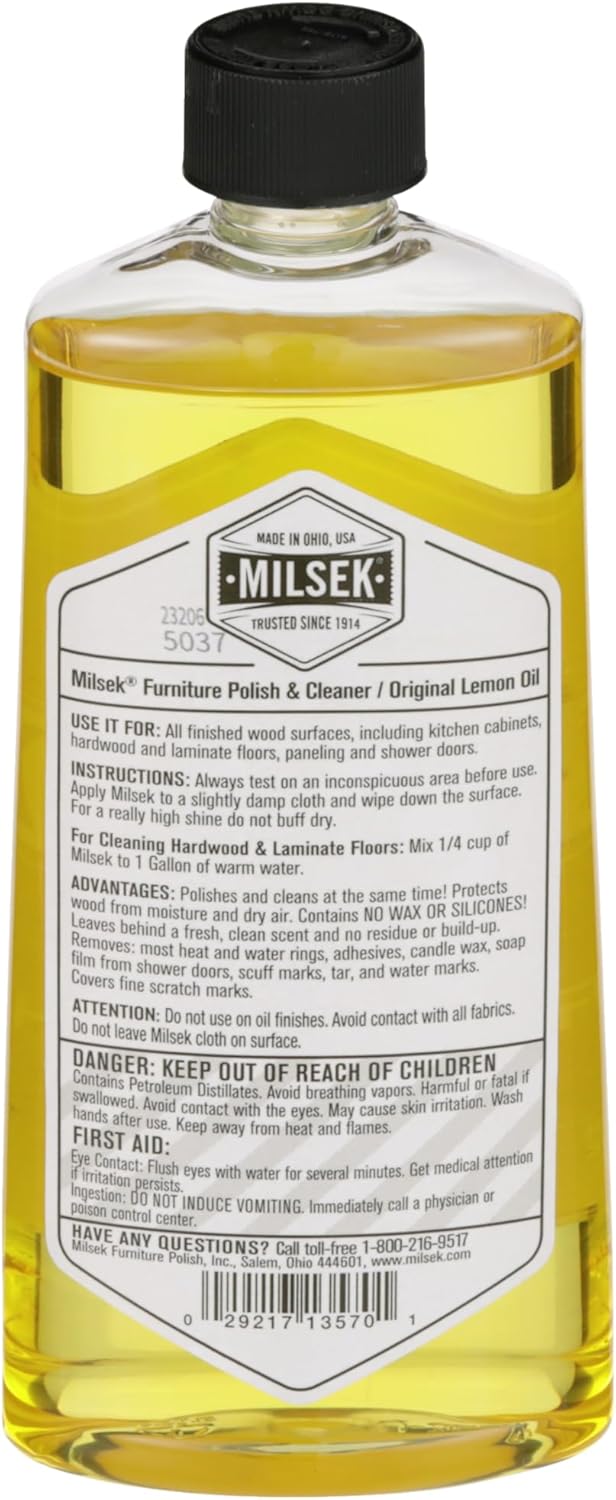 Milsek Furniture Polish and Wood Cleaner with Lemon Oil - Multipurpose Solution for Home Improvement from Hardwood Floors to Kitchen Cabinets - 12 Fl Oz (Pack of 6)