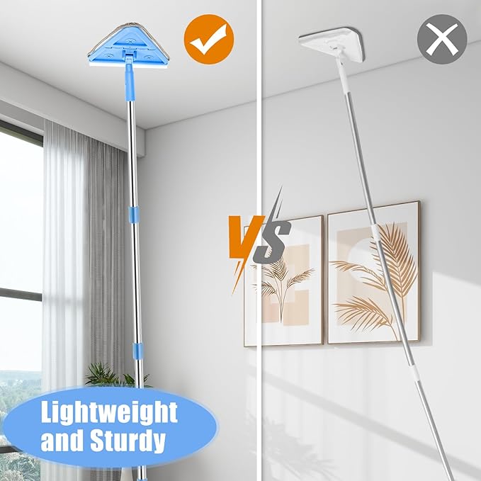 Wall Cleaner Mop with Long Handle 86 Inches, 4-in-1 Ceiling Cleaning Tool Duster with 8 Replacement Microfiber Chenille Pads for Walls, Baseboard, Ceiling, Window, Floor, Cabinet (Light Blue)