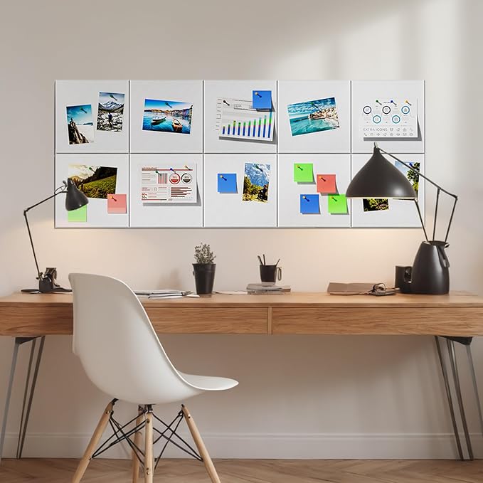 MaxGear Large Cork Board for Wall 48" x 36" White Bulletin Board, 12 Pack Felt Wall Tiles with Pushpins, Cork Boards for Office Pin Board Tack Board for Photo Meno Decor