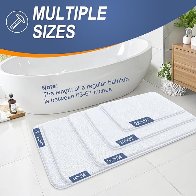 OLANLY Thick Memory Foam Bath Mat Rug 59x24, Extra Soft Absorbent Bathroom Rug, Quick Dry Bath Mats, Non-Slip, Machine Washable Carpet for Bathroom, Tub and Shower, Home Decor Accessories, White