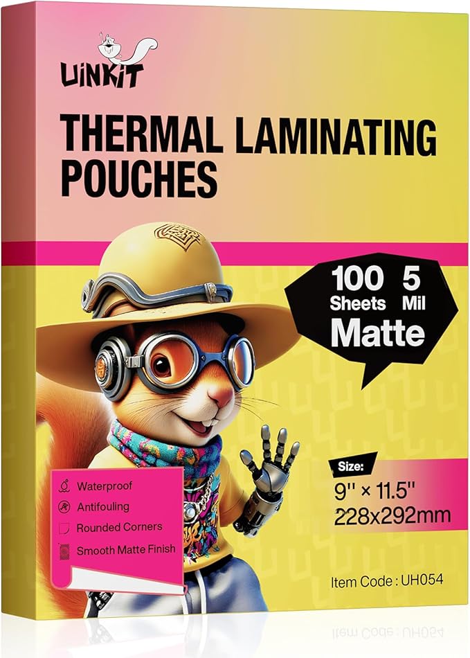 Uinkit Matte Thermal Laminating Pouches 9 x 11.5 Inches 5 Mil Thick Matte Finish 100 Sheets Large Package Fitted for Letter Size Laminating Sheets 8.5 x 11