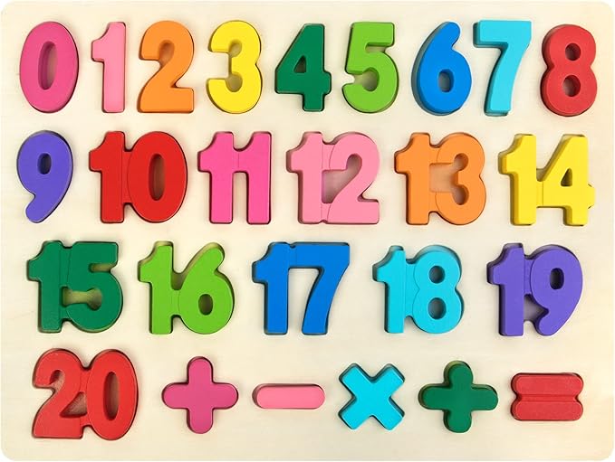 Attmu Number Puzzle Wooden Puzzles for Toddlers Toy, Shape Learning Toys with Puzzle Board & Number Blocks, Preschool Educational Toys Gifts for Girls Boys