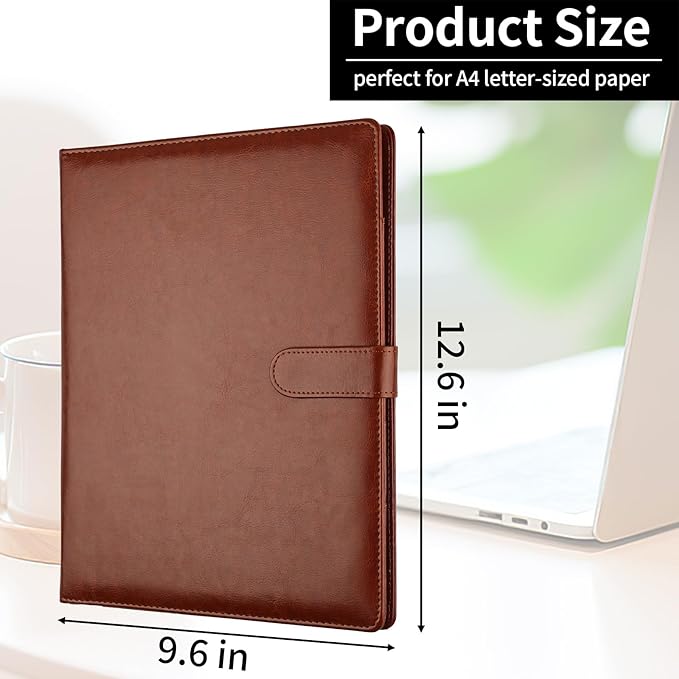 Professional Padfolio with Clipboard, Faux Leather Portfolio Folder Binder, Legal Pad Holder for A4 Letter Size Notepad, Resume, Writing Pad, Ideal Organizer for Business Office Conference (Brown)