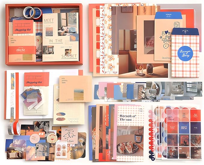 JOYCHOIC Scrapbooking Kit, Sunset Journaling Supplies, Junk Journal Materials, Large Aesthetic Scrapbook Collection for Women, Stationery DIY Arts Craft, Adults