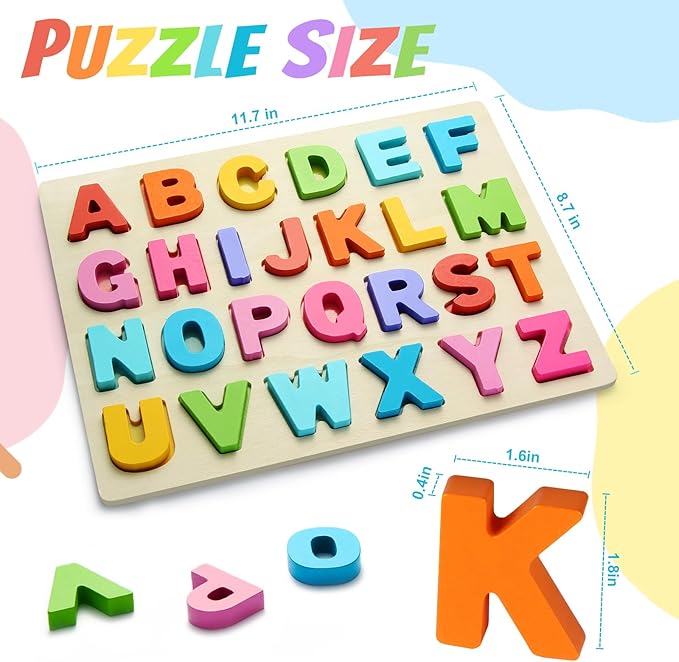 Wooden Puzzles for Toddlers, ABC Alphabet Puzzle, Learning Toys, Preschool Learning Activities, Preschool Educational Toddler Puzzle for Gift Set