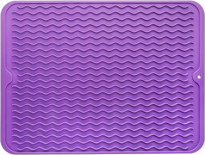 Silicone Dish Drying Mat for Multiple Usage,Easy clean,Eco-friendly,Heat-resistant Silicone Mat for Kitchen Counter or Sink,Refrigerator or drawer liner Purple L 16 inches x 12 inches