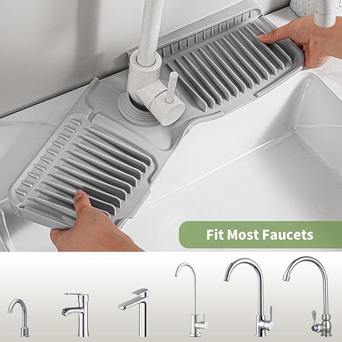 Faucet Mat for Kitchen Sink, 24 Inch Longer Silicone Sink Splash Guard, 7°Slope Fast Self-draining, Fast Drying Tidy Faucet Mat Splash Guard