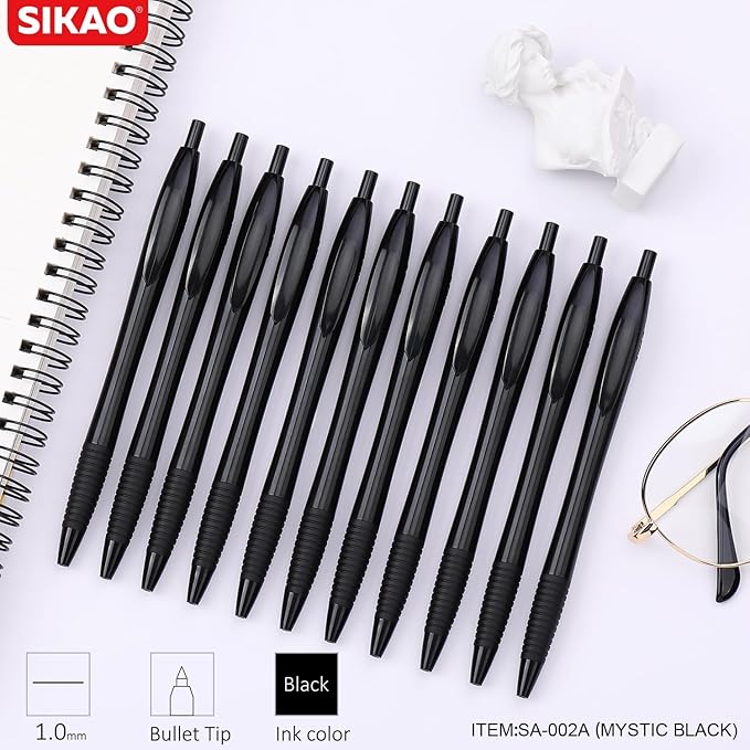 Pens Bulk, 60 Pack Black Gripped Slimster Ballpoint Pens Black Ink 1.0mm Medium Point Smooth Writing, Click Pens with Comfort Grip for Teachers, Students, Servers, School & Office Use