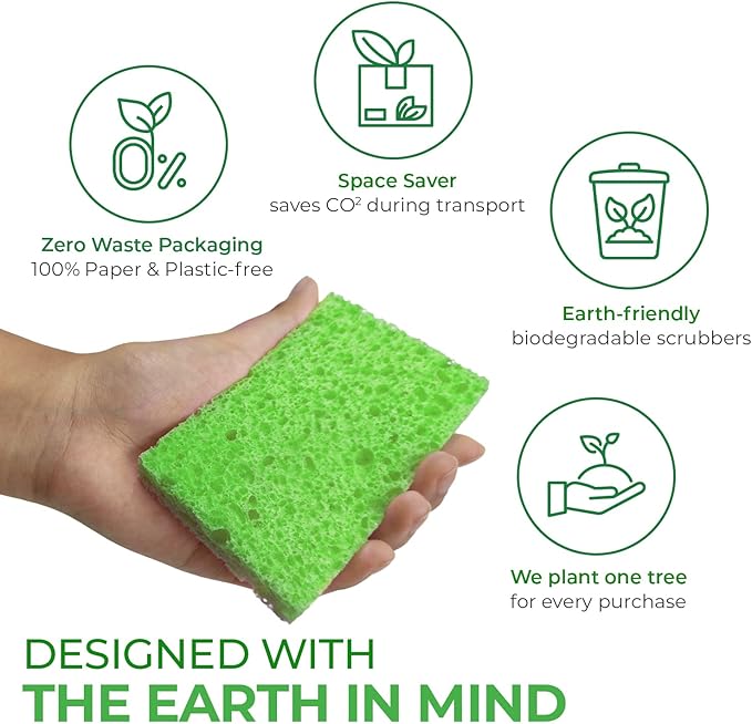 Biodegradable Cellulose Compressed Sponges - Pack of 16 Compostable Kitchen Pop Up Bulk - Non Scratch Multicolor Natural Dish Sponges - Heavy Duty Multipurpose Eco Friendly