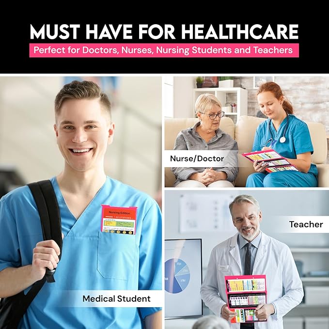 Nursing Clipboard Foldable with Medical Edition Cheat Sheets, 3 Layers Aluminum Foldable Clipboard for Nursing, Notepad for Students, Nursing School Essentials (Pink)