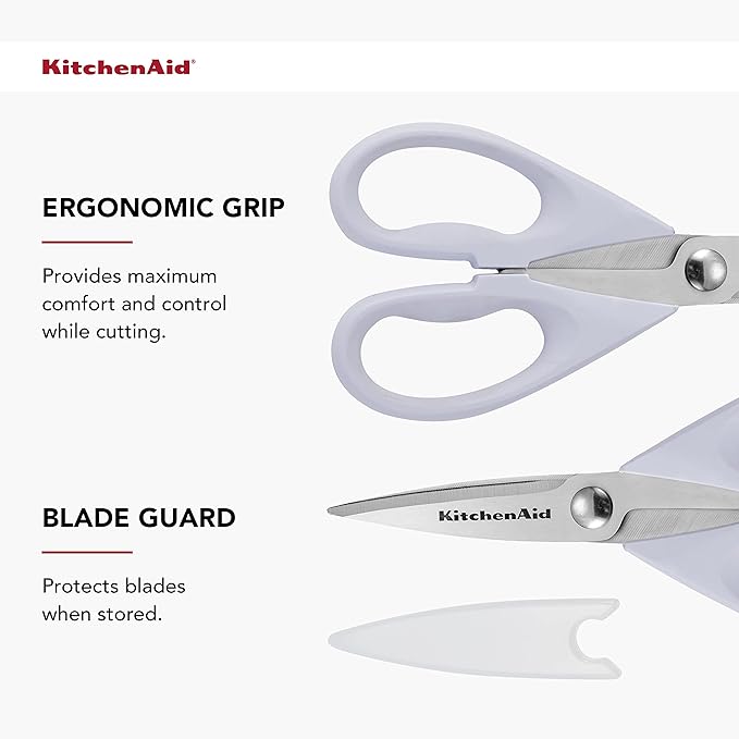 KitchenAid All Purpose Kitchen Shears with Protective Sheath Durable Stainless Steel Scissors,Dishwasher Safe,Soft Grip Comfort Handle,8.72 Inch,Lavendar Cream,(Pack of 2)